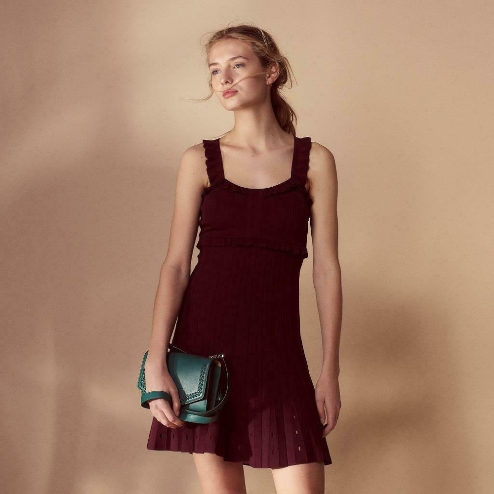 Sandro Silvi Ruffle Strap A-Line Dress (Size EU34)
